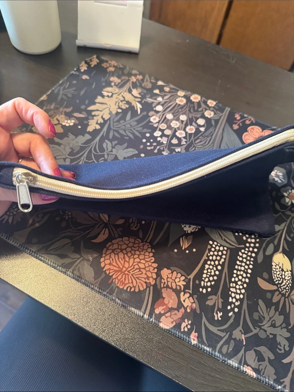 Navy Daisy Wristlet Pouch with Stud Detail